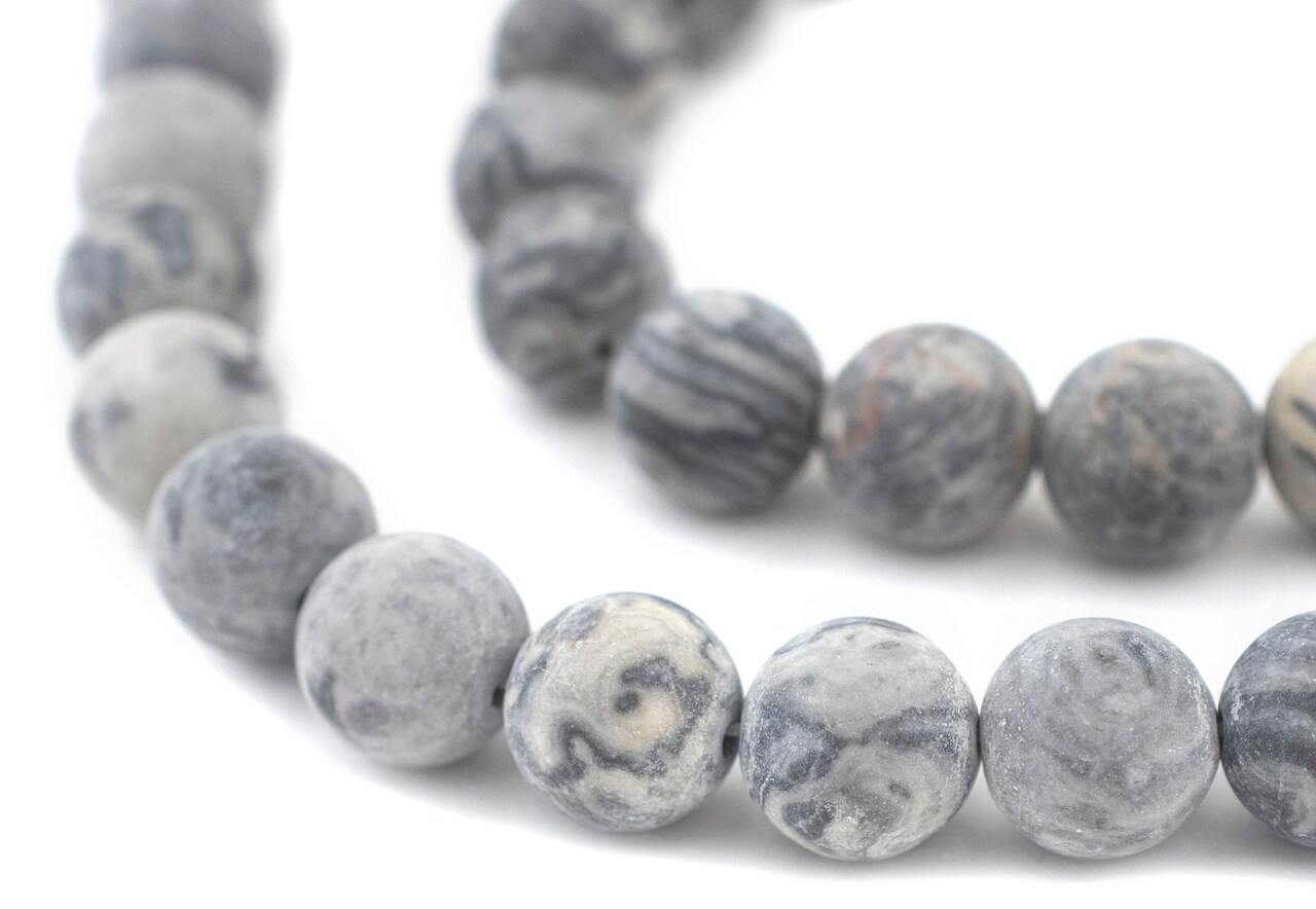 The Bead Chest Matte Grey Picasso Jasper Beads (10mm): Organic Gemstone Round Spherical Energy Stone Healing Power Crystal for Jewelry Bracelet Mala Necklace Making